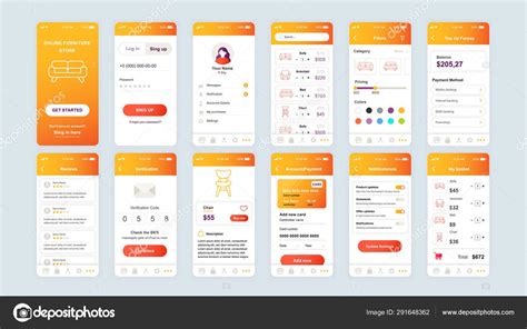 Set Of Ui Ux Gui Screens Shopping App Flat Design Template For Mobile