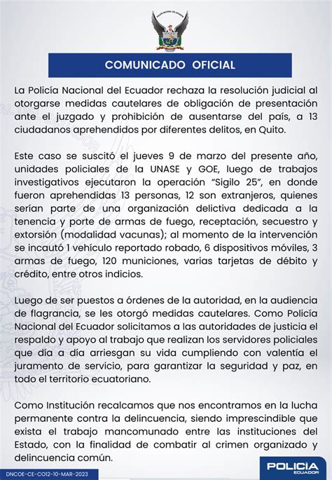 Policía Ecuador on Twitter COMUNICADO OFICIAL