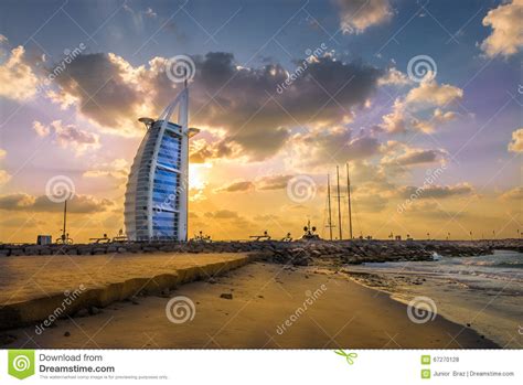 Burj Al Arab And Marina At The Sunset Dubai Editorial Stock Photo