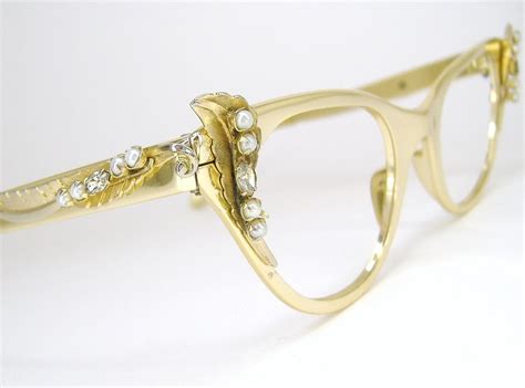 vintage womens 50s cat eye eyeglasses tura gold winged with etsy vintage glasses unique