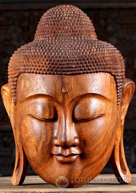 Sold Wood Buddha Face Wall Hanging Hand Carved From One Piece Of Suar