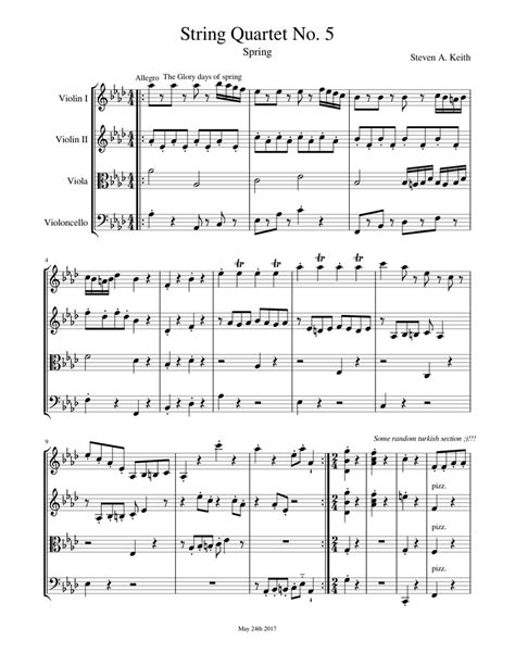 String Quartet No 5 Spring Sheet Music For Violin Viola Cello