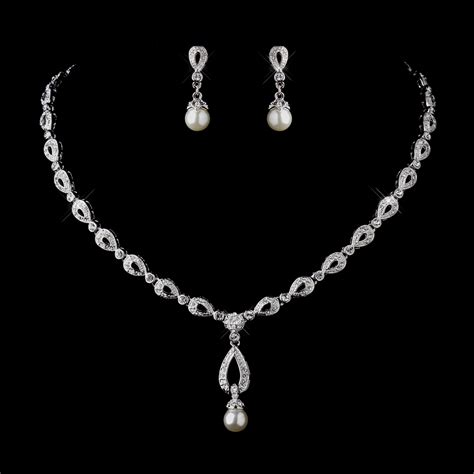 Stunning Silver Ivory Drop Pearl Bridal Jewelry Set Elegant Bridal