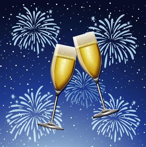 Premium Vector Background With Two Glasses Of Champagne And Fireworks