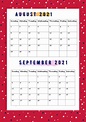 Agosto Septiembre 2021-Calendario una página A4 Descarga | Etsy