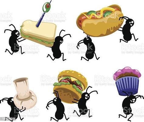 Hungry Picnic Ants Stealing Snacks Stock Illustration Download Image