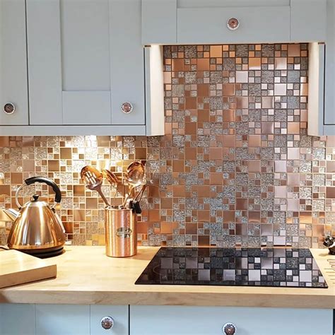 Copper Metal Pattern Textured Glass Mosaic Tile Kitchen