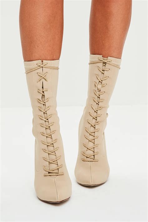 Missguided Nude Corset Lace Up Pointed Boots In Black Lyst