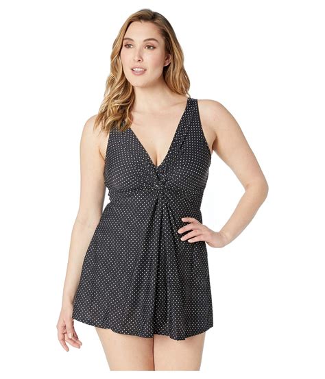 Miraclesuit Synthetic Plus Size Pin Point Marais One Piece Swimdress In Blackwhite Black Lyst