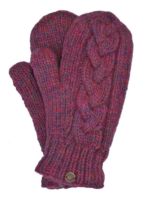 Fleece Lined Mittens Cable Pink Heather Black Yak
