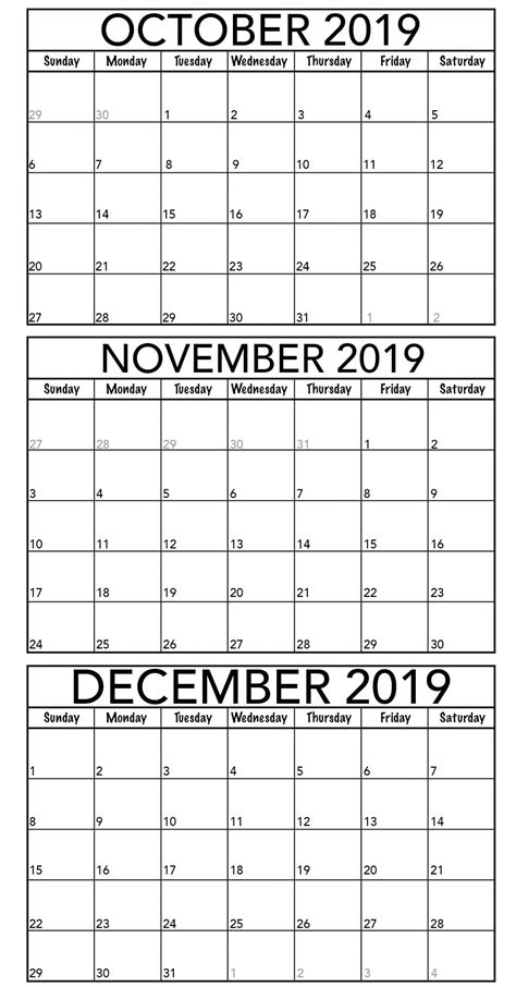 blank october  december  calendar printable magic