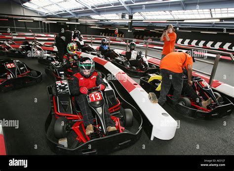 Indoor Go Karting At Docklands Raceway London Stock Photo Alamy