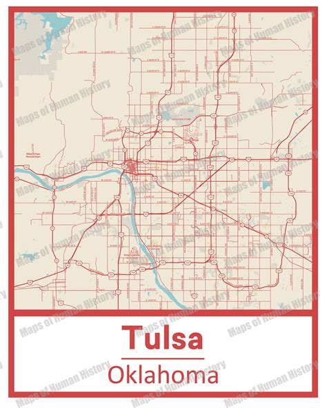 Retro Tulsa Oklahoma Street Map Poster And Canvas Print Etsy