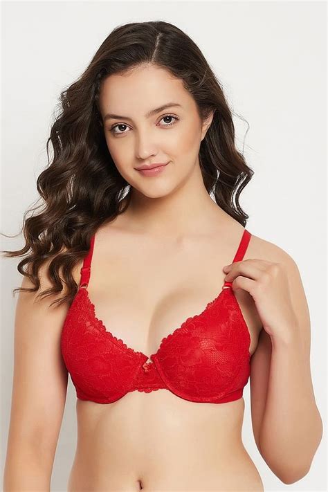 Buy Level 1 Push Up Padded Underwired Demi Cup Bra In Red Lace Online India Best Prices Cod
