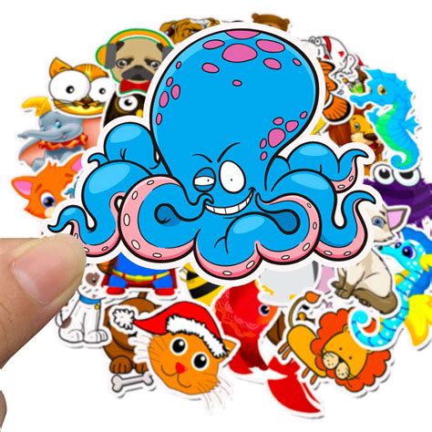 50 Pcs Cute Animal Stickers Cartoons Stickers Set Laptop Etsy 日本