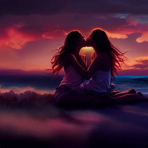Two Beautiful Lesbian Women Kissing On A Wild Beach Midjourney Openart