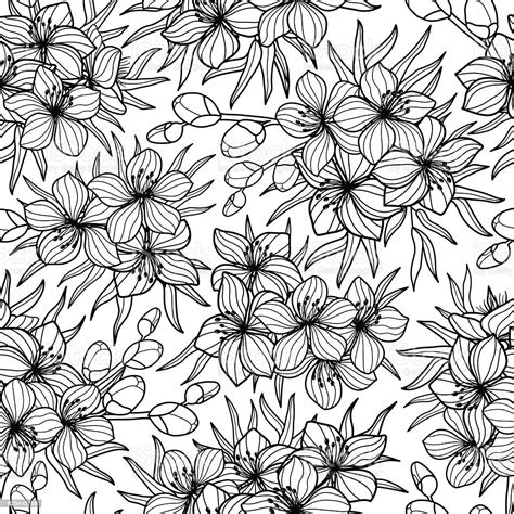 Black White Flower And Leaves Sketch Style Seamless Vector Pattern