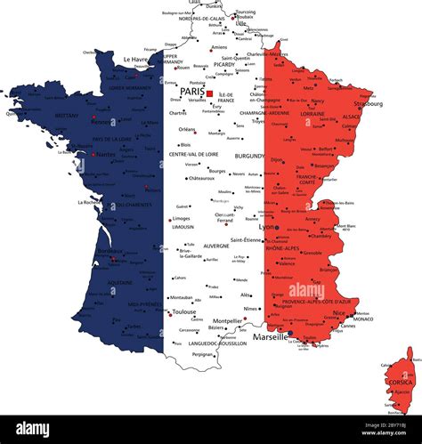France Highly Detailed Political Map With National Flag Isolated On