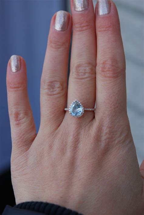 Sapphire Engagement Ring Blue Sapphire 14k Rose Gold Diamond Ring Pear