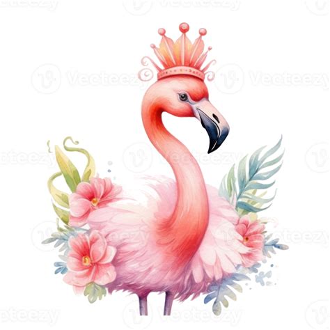 Cute Watercolor Flamingo Princess Illustration Ai Generative 25065705 Png