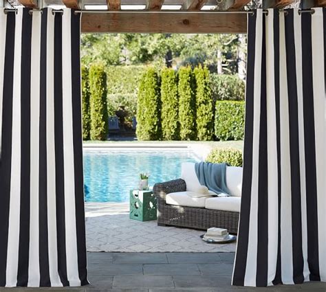 Sunbrella Awning Stripe Outdoor Grommet Curtain 50 X 108 Black