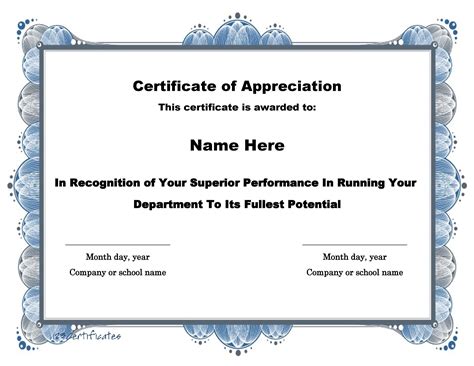 Sample Template Certificate Of Appreciation