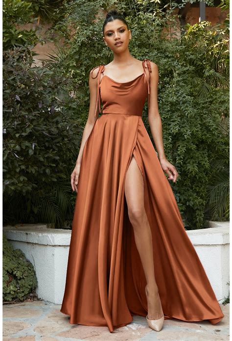 Soraya Satin Cowl Neck Bridesmaids Maxi Dress With Side Split Rust