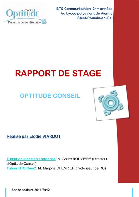 Exemple De Page De Garde Pour Rapport De Stage Joy