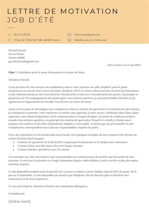 Lettre De Motivation Job Dété Modèle Et Conseils