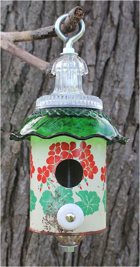 Red Green Flowers Birdhouse Vintage Kitchen Tin Recycled Etsy Canada