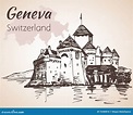 Hand Drawn Cityscape Geneva, Switzerland. Stock Vector - Illustration ...