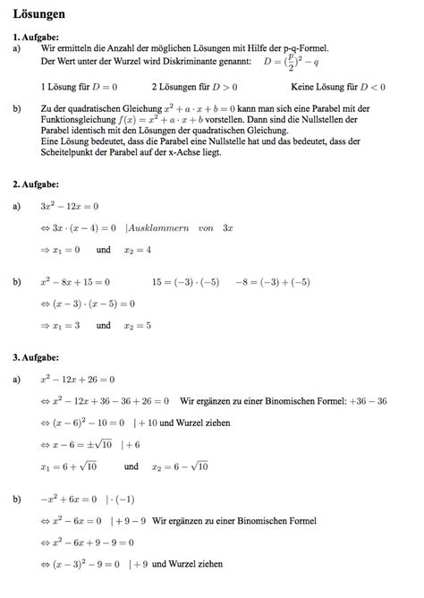 Eine lineare gleichung hat üblicherweise genau eine lösung. Quadratische Gleichung lösen Klasse 9 Klassenarbeit