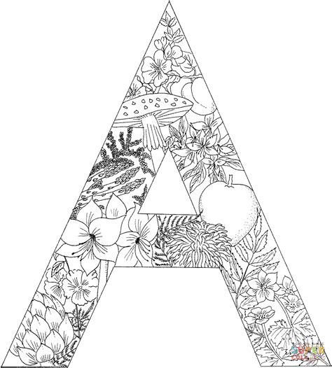 Letter A with Plants coloring page | Free Printable Coloring Pages
