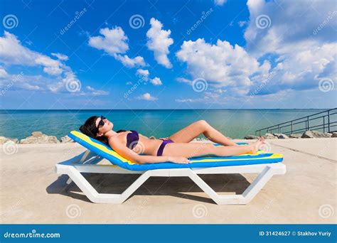 Beautiful Girl In A Bikini Lying On A Deckchair Stock Image Image Of Model Holiday 31424627