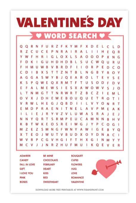 Valentines Day Word Search Free Printable Valentines Day Words