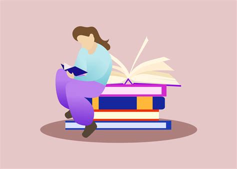 Reading A Book Vector Illustration Girl Reading A Book And Sitting In