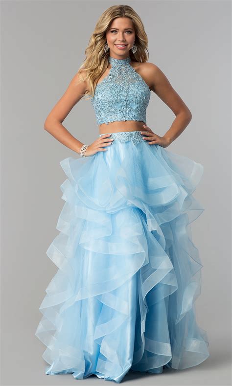 Tiered Tulle Long Two Piece Prom Dress Promgirl