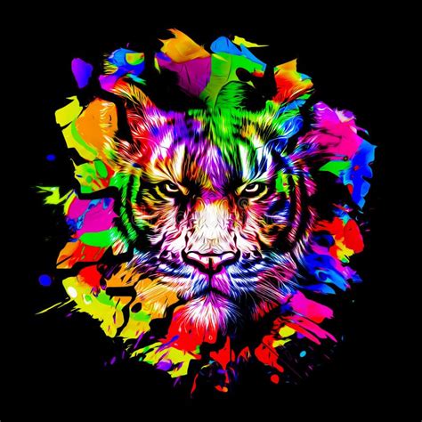 Abstract Colorful Illustration Of Tiger With Paint Splashes Stock