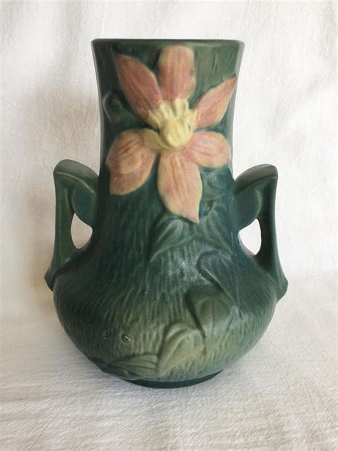 Roseville Pottery Clematis Vase Double Handle 1940s Decor Etsy