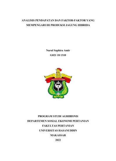 Analisis Pendapatan Dan Faktor Faktor Yang Mempengaruhi Produksi Jagung