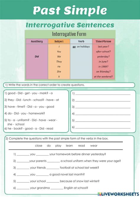 Past Simple Interrogative Sentences Worksheet Live Worksheets