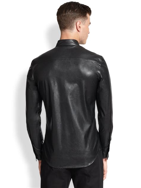Lyst Emporio Armani Faux Leather Sportshirt In Black For Men