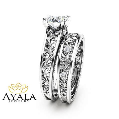 50 to 78% off retail price. Unique Engagement Ring Natural Diamond Bridal Set 14K White