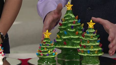 Mr Christmas Set Of 3 Lit Graduated Ceramic Nostalgic Trees On Qvc