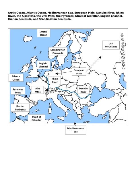 Europe Physical Map Worksheet
