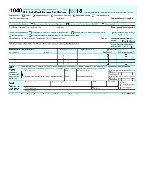 1040a 2018 Tax Form Printable