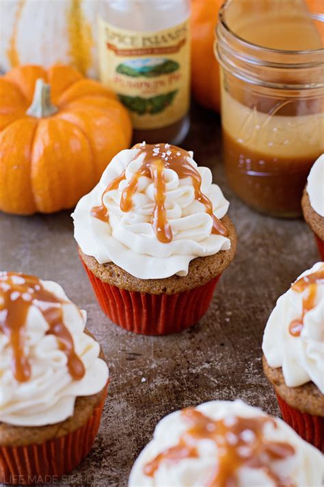 Spiced Pumpkin Cupcakes With Salted Caramel Cream Cheese Frosting