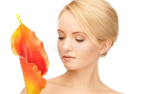 Beautiful Woman With Calla Flower Stock Image Image Of Healthy Nice