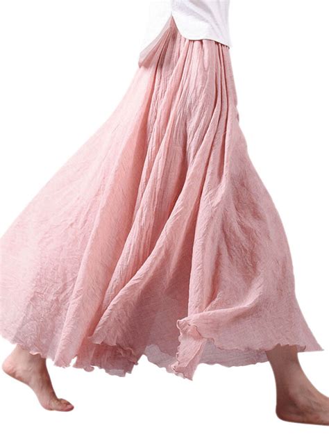 Nlife Womens Bohemian High Waist Flowy Double Layer Maxi Skirt