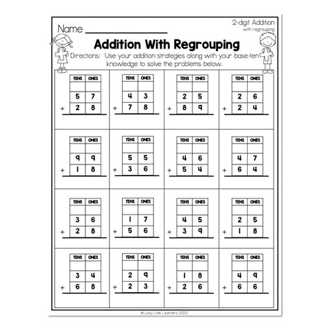 2nd Grade Math Worksheets 2 Digit Addition With Regrouping Addition
